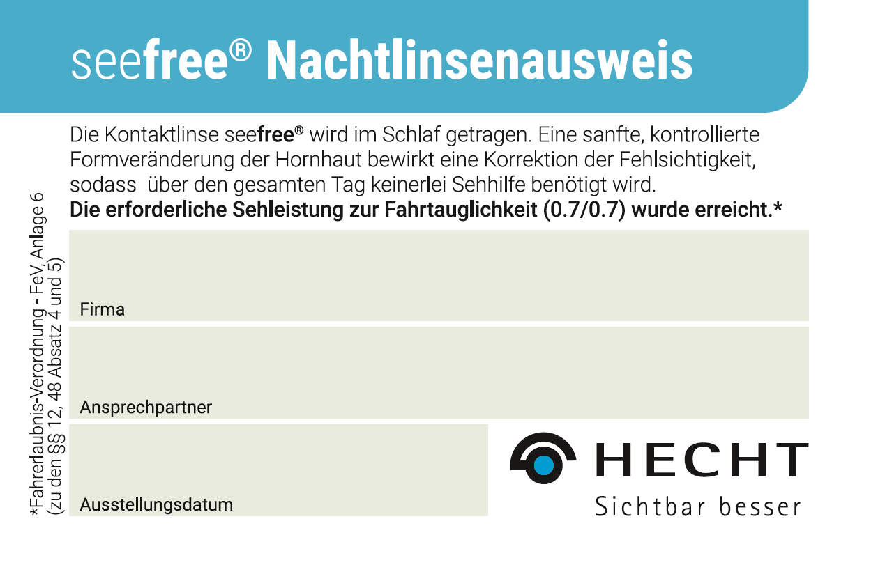Nachtlinsenausweis zum Nachweis der Fahrtauglichkeit 